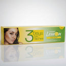 Box of '3 Days No Taches Lemon Cream' on a wooden surface with greenery in the background